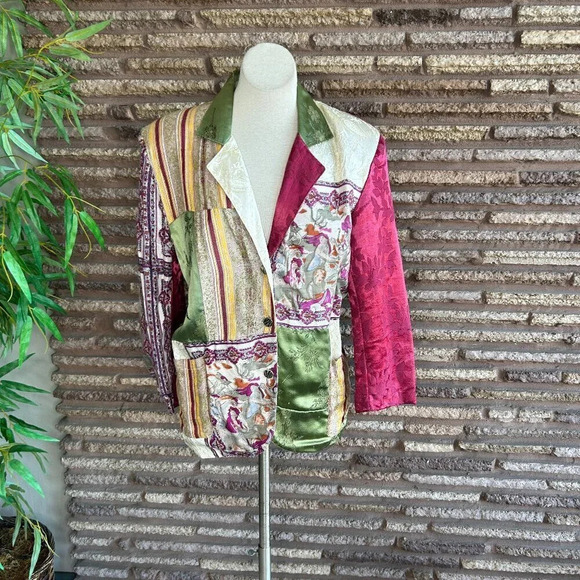 Other Destination Vintage 90s Crazy Quilt Patchwork Oversized Blazer Size Small - Picture 1 of 9